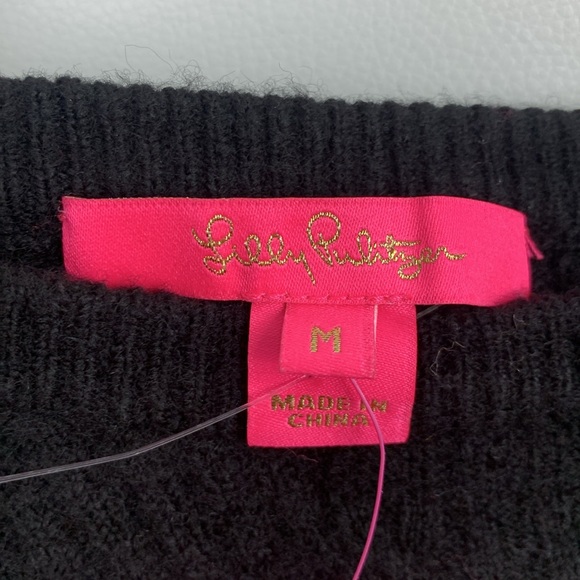 Lilly Pulitzer Black Crew neck crop Sweater  Medium Oversized Wing sleeve NWT - Picture 7 of 13